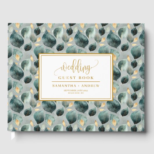 Diep groen goud bruiloft gastenboek met groen (Voorkant)