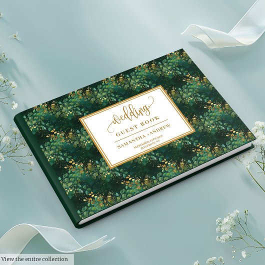 Diep groen gouden blad bruiloft gast boek ontwerp