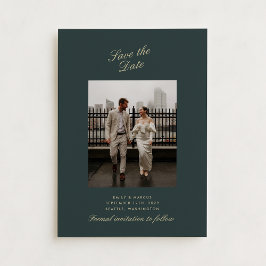 Diep groen, gouden foto trouwkaart opslaan van de  kaart