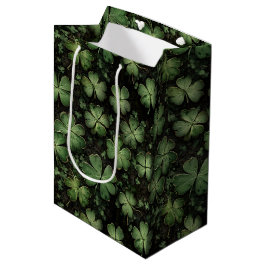 Diep groen klaver- en shamrockpatroon medium cadeauzakje