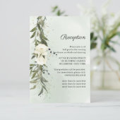Diep groen krans witte rozen bruiloft receptie informatiekaartje (Staand voorkant)