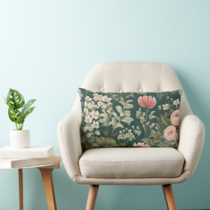 Diep groen met Pastel Woody Flowers Kussen