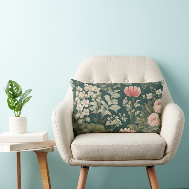 Diep groen met Pastel Woody Flowers Kussen (Stoel)