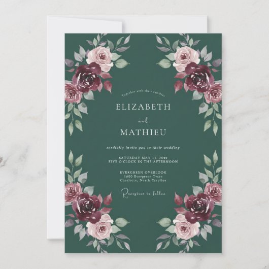 Diep Groen Romantisch Bloemendecor voor Trouwfeest Kaart (Voorkant)