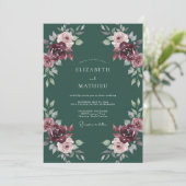 Diep Groen Romantisch Bloemendecor voor Trouwfeest Kaart (Staand voorkant)