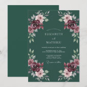 Diep Groen Romantisch Bloemendecor voor Trouwfeest Kaart (Voorkant / Achterkant)