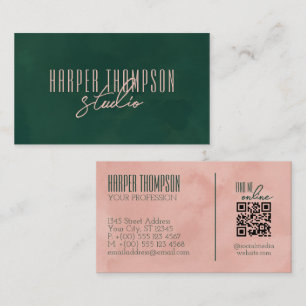 Diep Groen & Roze Stijlvol Onderschrift Schrift Visitekaartje