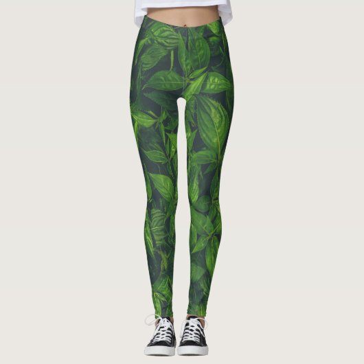 Diep groene bladeren  leggings (Voorkant)