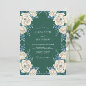 Diep groene bloemenkrans bruiloft kaart (Staand voorkant)