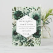 Diep groene bloemrijke weelderige bruiloft kaart (Staand voorkant)