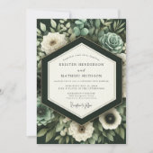 Diep groene botanische romantische bruiloft kaart (Voorkant)