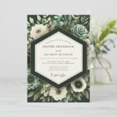 Diep groene botanische romantische bruiloft kaart (Staand voorkant)