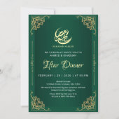 Diep groene en gouden Ramadan Iftar uitnodiging (Voorkant)