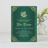 Diep groene en gouden Ramadan Iftar uitnodiging (Staand voorkant)