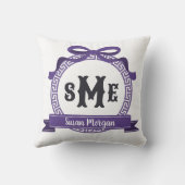 Diep heidepaars Griekse sleutel lint monogram Kussen (Achterkant)