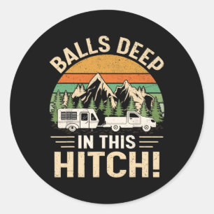 Diep in deze Hitch camper Vintage camping Ronde Sticker
