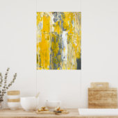 'Diep in gedachte' Grijze en gele Abstracte kunst Poster (Keuken)