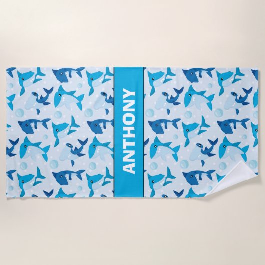 Diep in het Zee over haaien gepersonaliseerd Strandlaken (Voorkant)