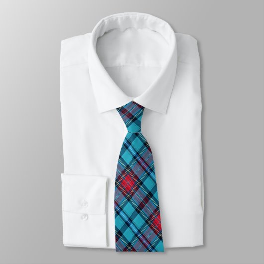Diep Indigo, Aqua, Rood & Tinten van Blauwe Plaid Stropdas (Gebonden)