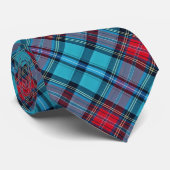 Diep Indigo, Aqua, Rood & Tinten van Blauwe Plaid Stropdas (Opgerold)