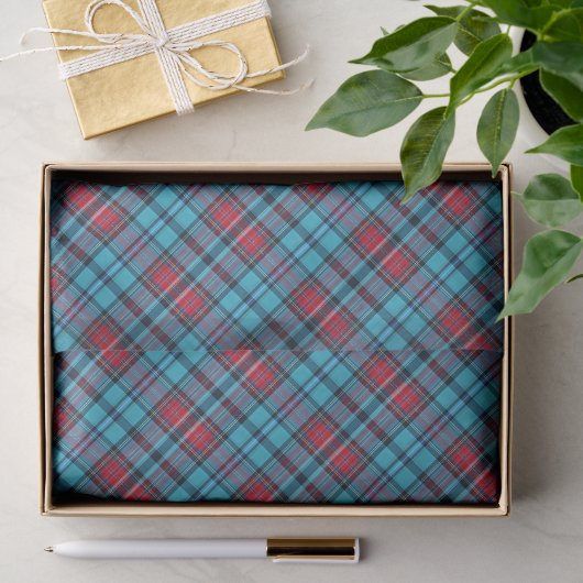 Diep Indigo, Aqua, Rood & Tinten van Blauwe Plaid Tissuepapier (Geschenk)