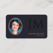 Diep Indigo Zwart Goud Foto Monogram QR Code Visitekaartje (Voorkant)