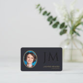 Diep Indigo Zwart Goud Foto Monogram QR Code Visitekaartje (Staand voorkant)