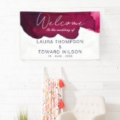 Diep karmozijnrood waterverf abstracte inkt wijnro spandoek (Insitu)