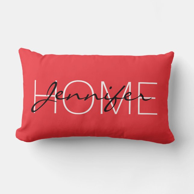 Diep karmozijnroze kleur huis monogram kussen (Voorkant)