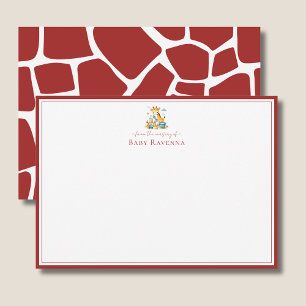 Diep Kersenrood Giraffe Vel Nursery Nieuwe Baby Notitiekaartje