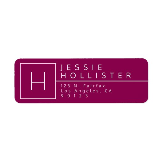 Diep magenta monogram retouradres etiket (Voorkant)