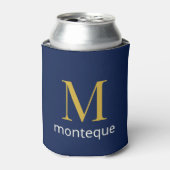 Diep marine goud monogram gepersonaliseerde naam l blikjeskoeler (Blikje Voorkant)