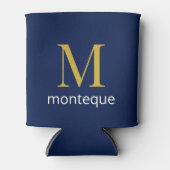 Diep marine goud monogram gepersonaliseerde naam l blikjeskoeler (Voorkant)