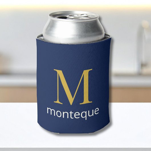 Diep marine goud monogram gepersonaliseerde naam l blikjeskoeler