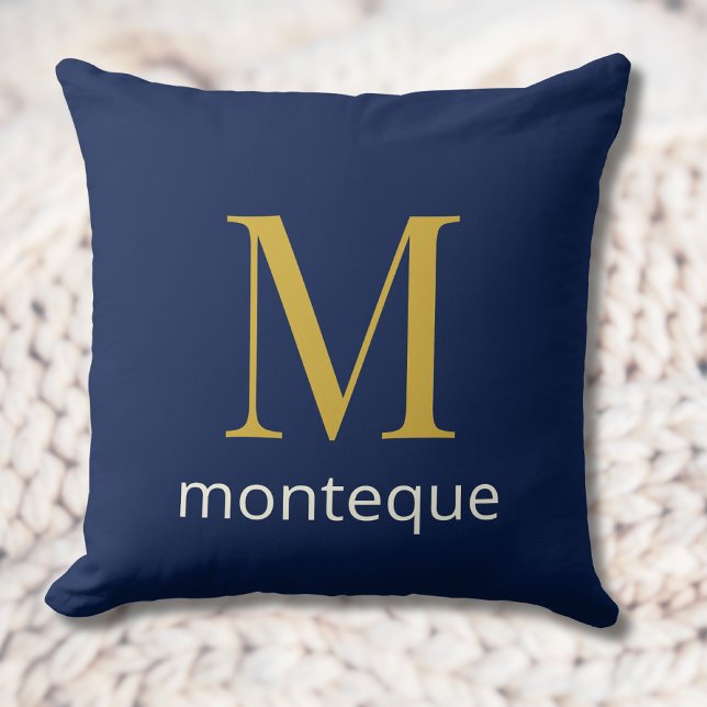 Diep marine goud monogram gepersonaliseerde naam l kussen (Creator heeft geüpload)