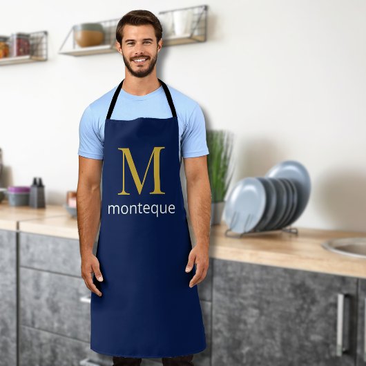Diep marine goud monogram gepersonaliseerde naam l schort