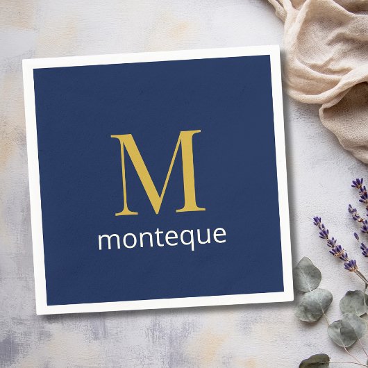 Diep marine goud monogram gepersonaliseerde naam l servet