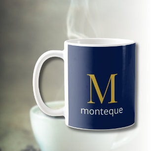 Diep Marine Gouden Monogram Gepersonaliseerde Naam Koffiemok