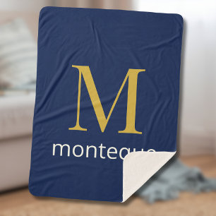 Diep Marine Gouden Monogram Gepersonaliseerde Naam Sherpa Deken