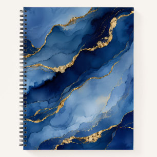 Diep marineblauw en gouden alcoholinkt agaat textu notitieboek