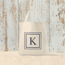 Diep marineblauw en wit vierkant rand monogram
