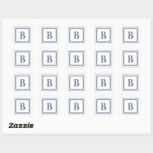 Diep marineblauw en wit vierkant rand monogram vierkante sticker (Vel)