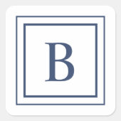 Diep marineblauw en wit vierkant rand monogram vierkante sticker (Voorkant)