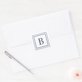 Diep marineblauw en wit vierkant rand monogram vierkante sticker