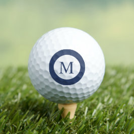 Diep marineblauw en wit vierkant randmonogram  golfballen