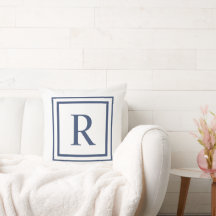 Diep marineblauw en witte vierkante rand monogram