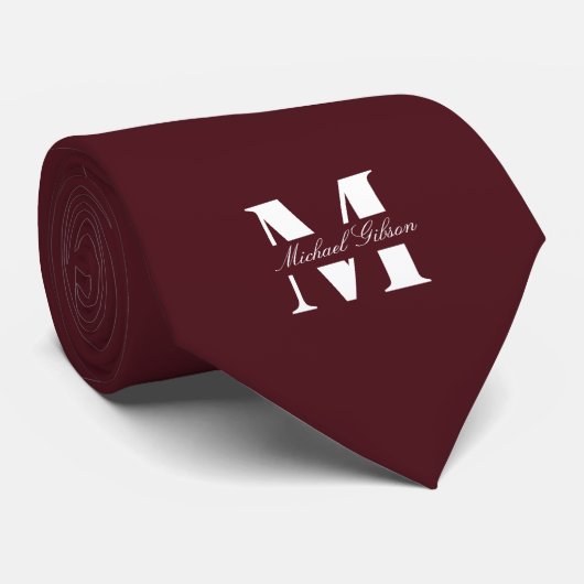 Diep Maroon | Aangepaste Monogram Trouw Bruidsjonk Stropdas (Opgerold)