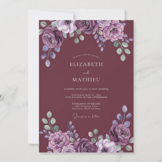 Diep Mauve Geschilderde Trouw Kaart (Voorkant)