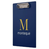 Diep Navy Goud Monogram Persoonlijke Naam Luxe  Klembord (Links)