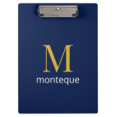 Diep Navy Goud Monogram Persoonlijke Naam Luxe  Klembord (Voorkant)